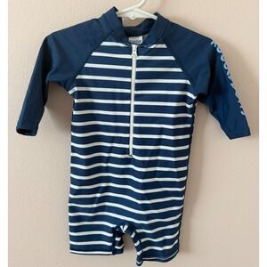 RuggedButts Striped One Piece Rash Guard Baby 6-12M Swim Bodysuit NWT